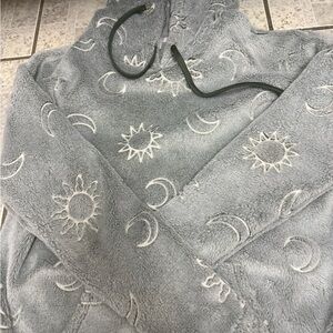 Gray Fleece Hoodie and pants with Sun and Moon Embroidery